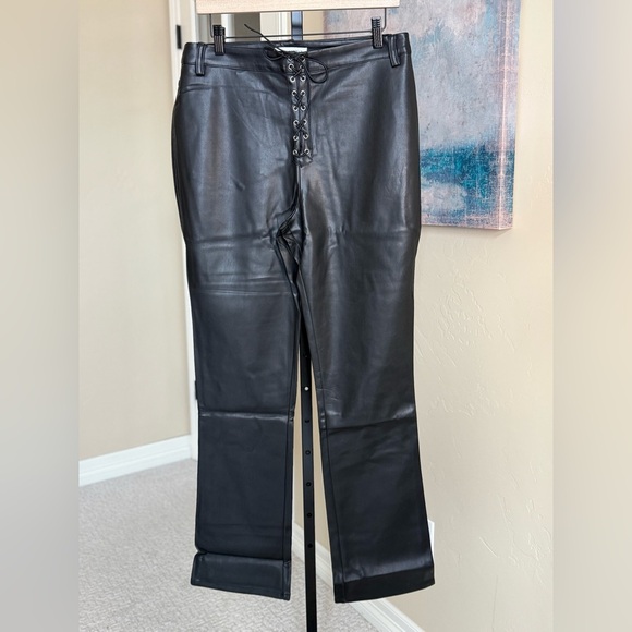 WeWoreWhat Women’s Vegan Leather Lace Front Black Pants size 31 - Picture 1 of 4